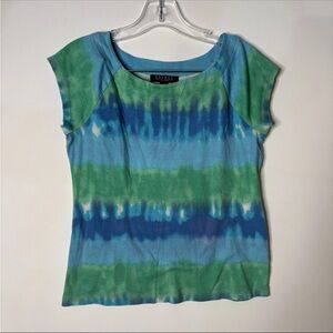 Ralph Lauren Green and Blue Tie-Dye Short Sleeve Top